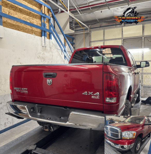 Dodge Ram 4x4 truck showcased at Performance Authority in Bend, OR, emphasizing power and performanc.