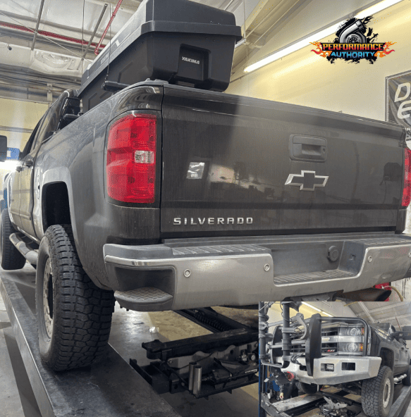 Chevrolet Silverado truck in service bay at Performance Authority, Bend, OR.