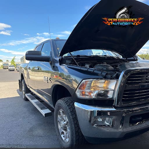 Black RAM truck with open hood at Performance Authority in Bend, OR.