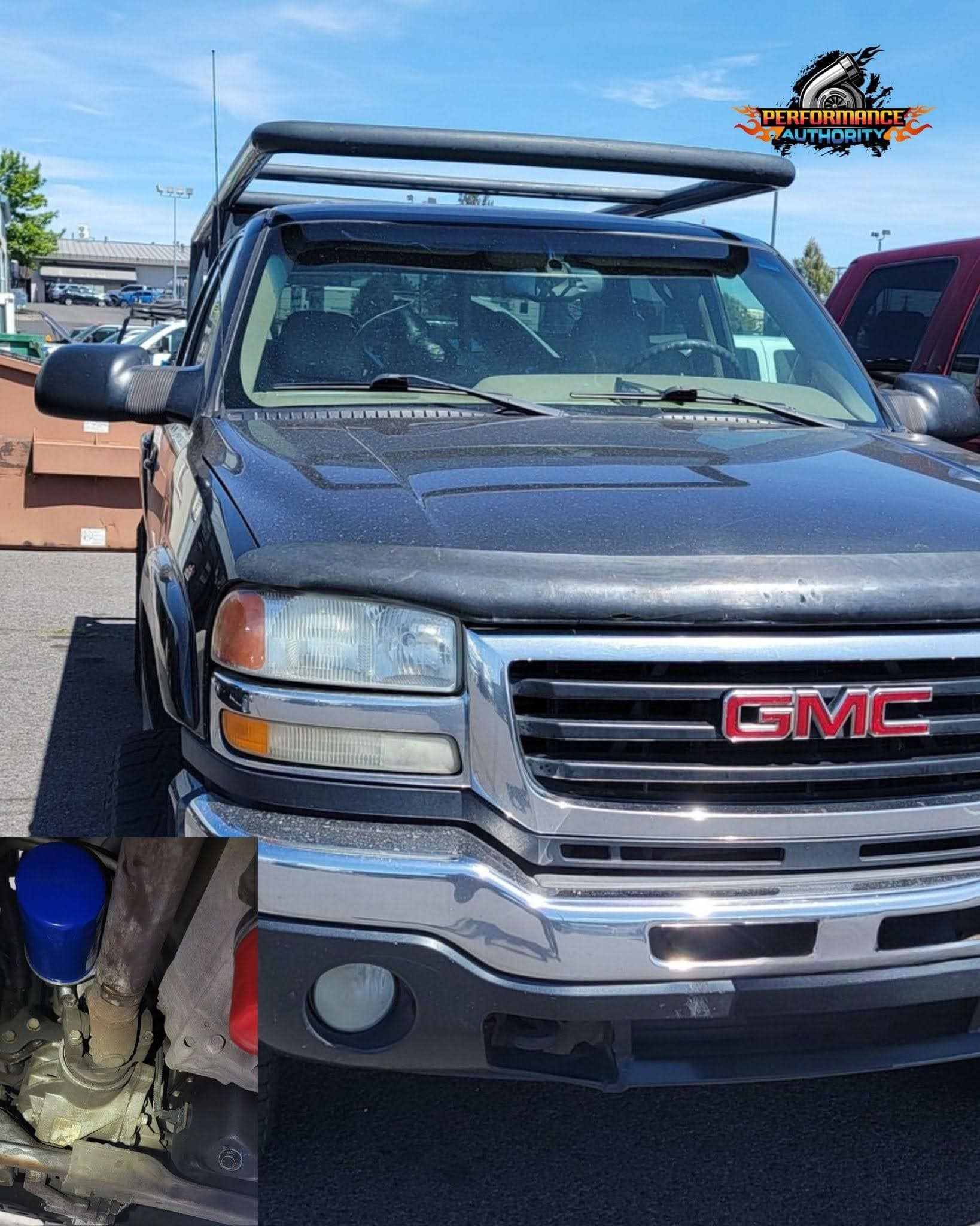 GMC truck with custom modifications at Performance Authority Bend auto shop.