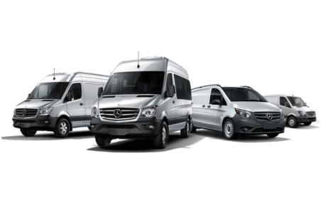 Fleet of Mercedes-Benz vans at Phantom Auto Repair for commercial vehicle maintenance and repair.