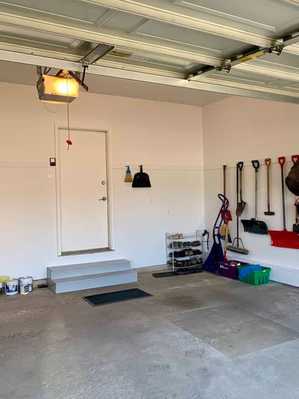 Clean garage with organized tools.