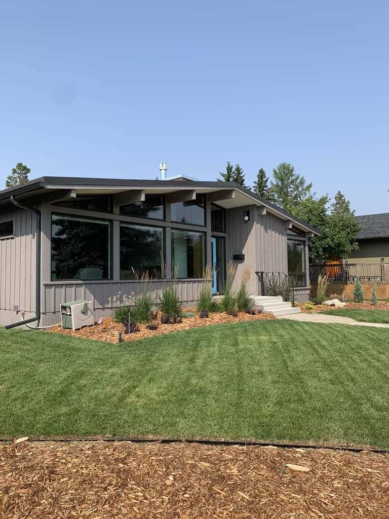 Modern house with landscaped yard.
