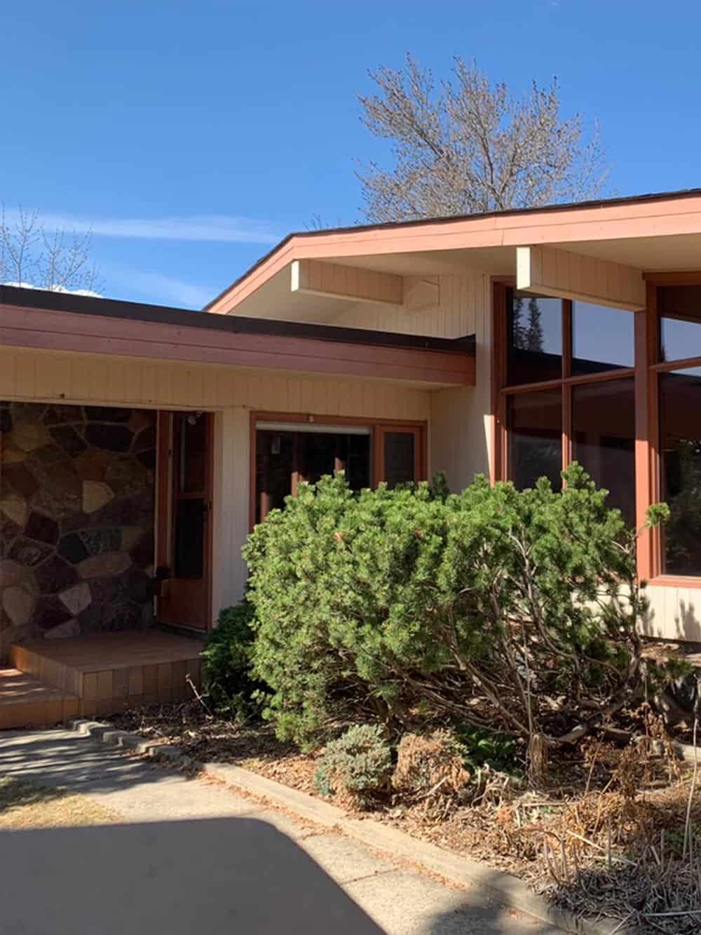 Modern home with landscaped entrance