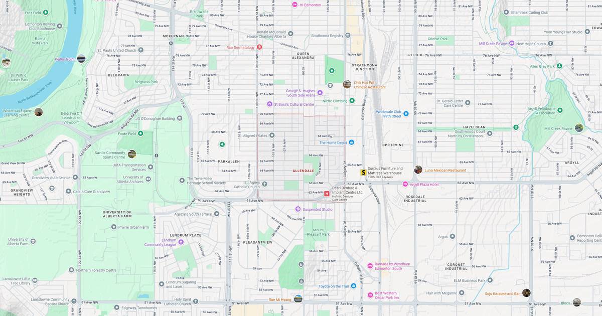 Map of Allendale, Edmonton area.