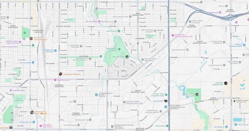 Map of Argyll neighborhood in Edmonton
