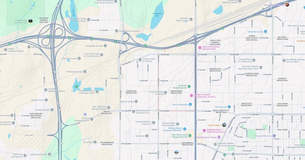 Map showing roads and landmarks.