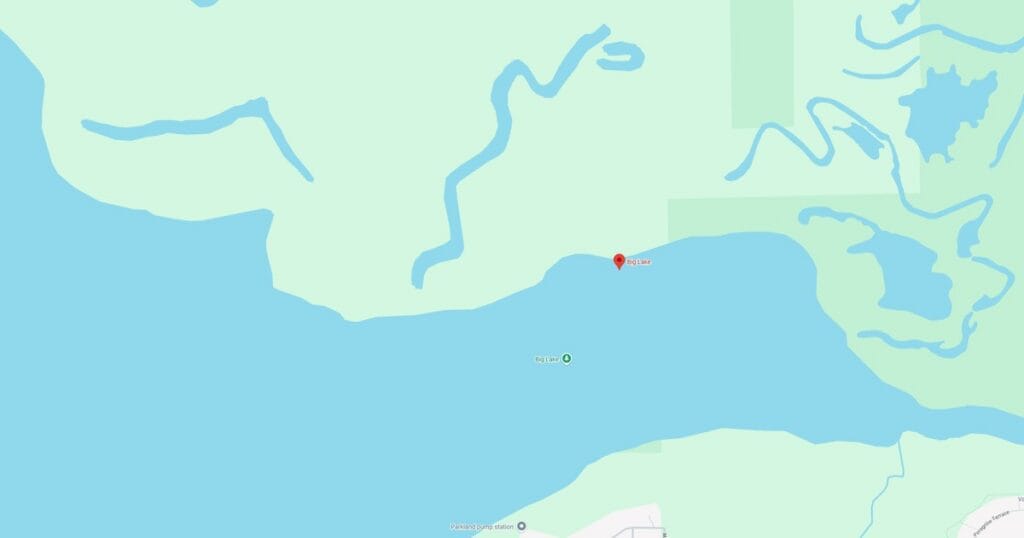 Lake Michigan shoreline with surrounding land and water features.