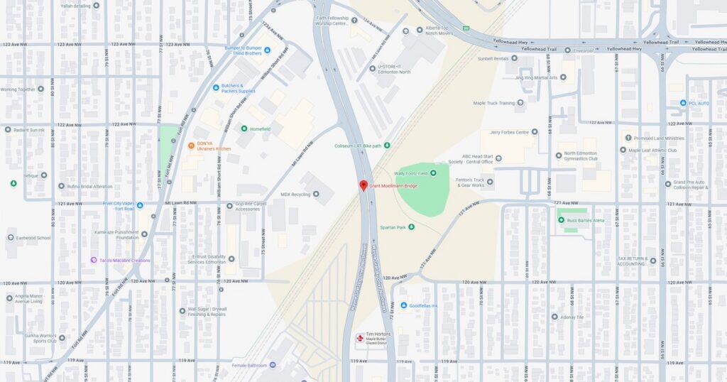 Map of downtown city area highlighting parks, streets, and public transportation routes.