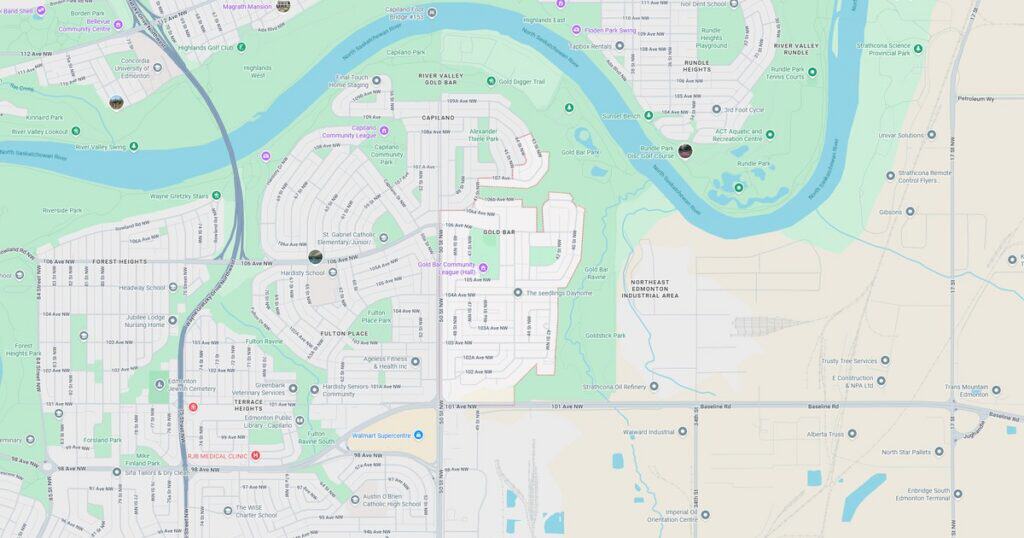 Detailed city map showing streets, parks, and landmarks with labels and navigation routes.