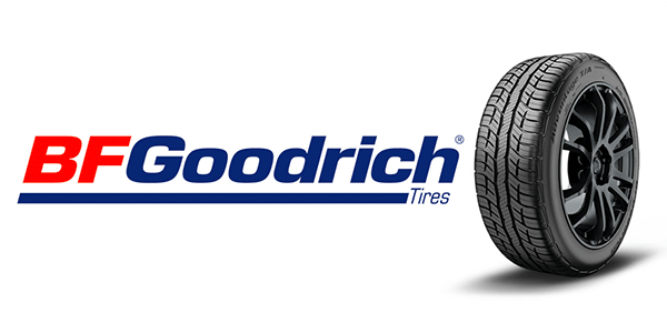 BFGoodrich tire with black alloy wheel on vehicle.