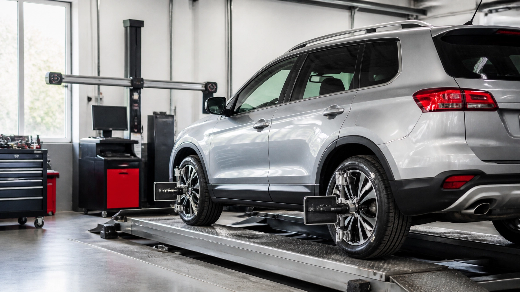 Auto repair service with vehicle on lift at Pittstop Auto Care, featuring advanced diagnostic equipm.