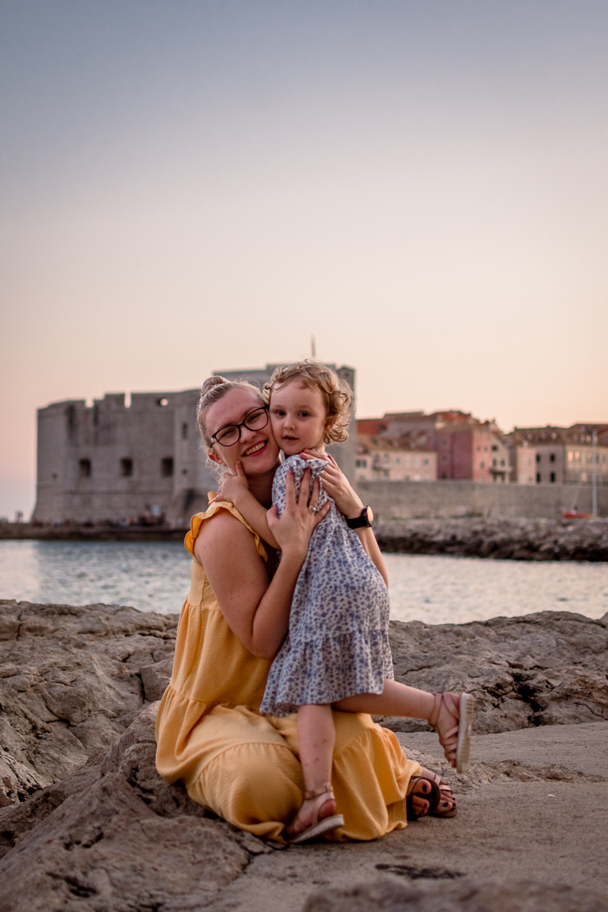 mother and daughter at Dubrovnik beach
