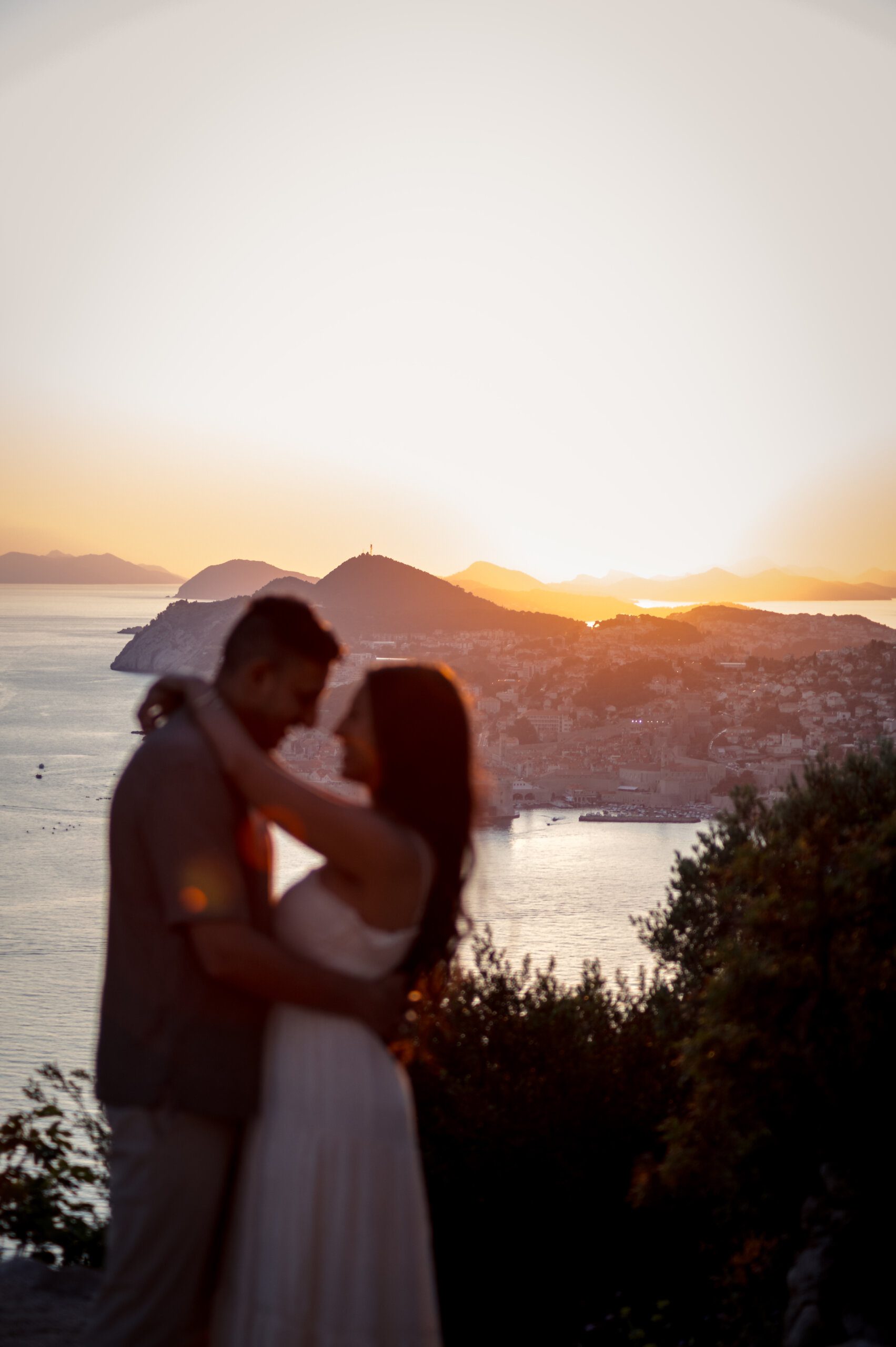 Elopement couple overlooking Dubrovnik from Mount Srđ