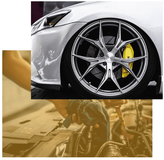 High-performance car wheel with custom alloy rims and yellow brake caliper.
