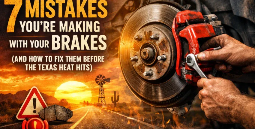 Close-up of a mechanic inspecting a car brake system with a wrench.
