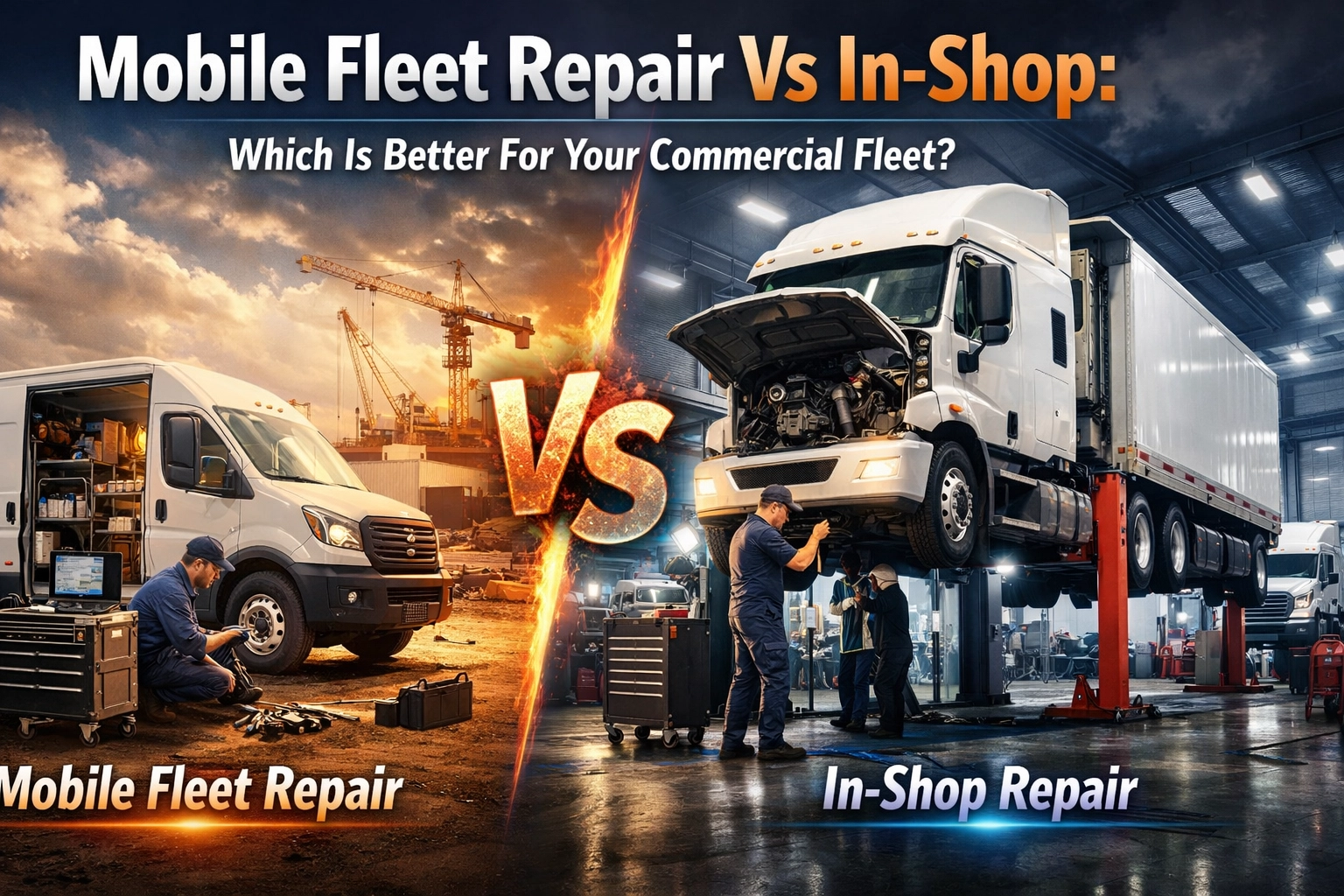 Mobile fleet repair and in-shop truck repair services for commercial vehicles.