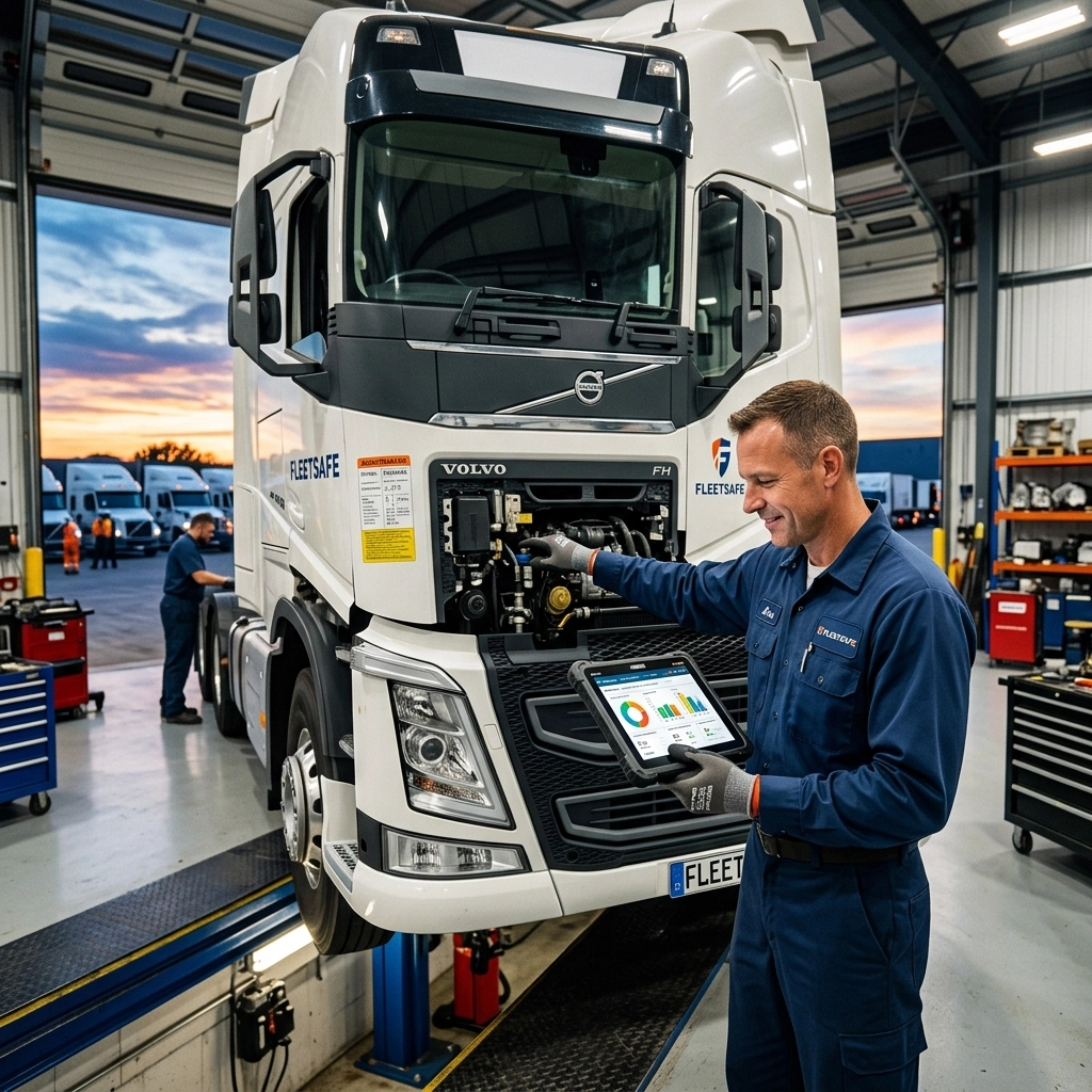 Professional truck maintenance and repair at Rapid Fleet Service facility.