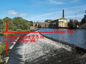 Diagram of measuring head at a low head hydropower site