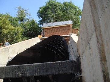 Renewables First: Micro hydro Archimedes screw turbine.