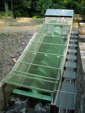 New Mills Archimedes screw in operation