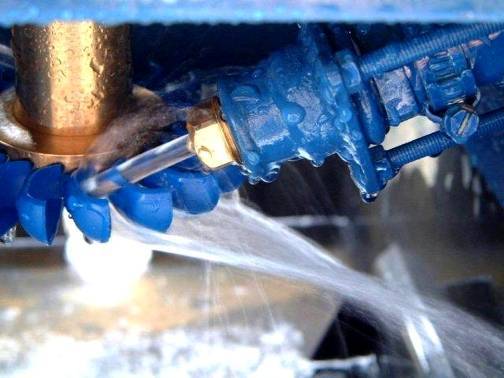 Figure 7 &ndash; Water jet impinging on the rotor of a Turgo turbine