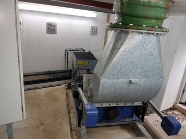 New Crossflow turbine connecting to overhead pipework