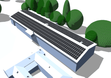 solar pv feasibility study PVSol model populated with solar panels on a roof