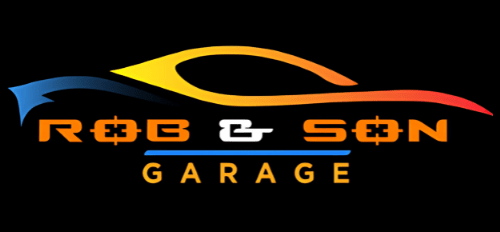 Rob & Son Garage logo with stylized car graphic and bold text.