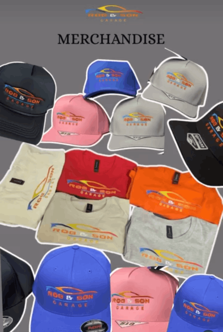 Cap with Rob & Son Garage logo, available in various colors.