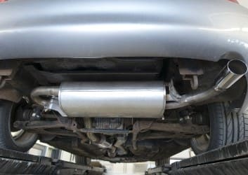 Exhaust system of a vehicle, showcasing repair work at Rob's Truck & Auto Repair.
