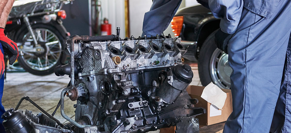 engine rebuild process at repair shop