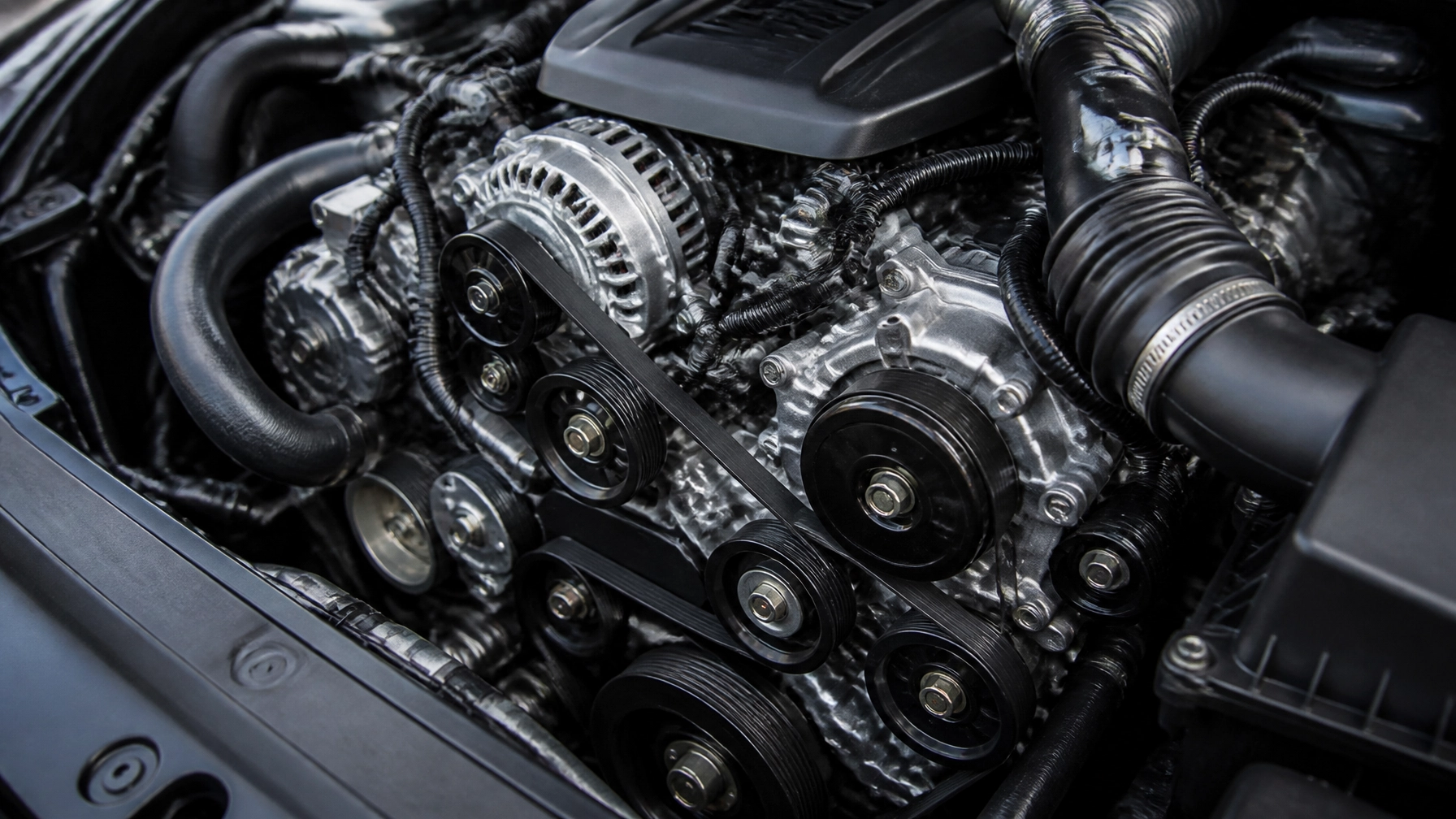 High-performance car engine at Sanfelippo Auto Repair workshop, showcasing expert automotive service.