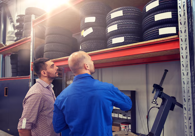 mechanic-choosing-tires-car-shop