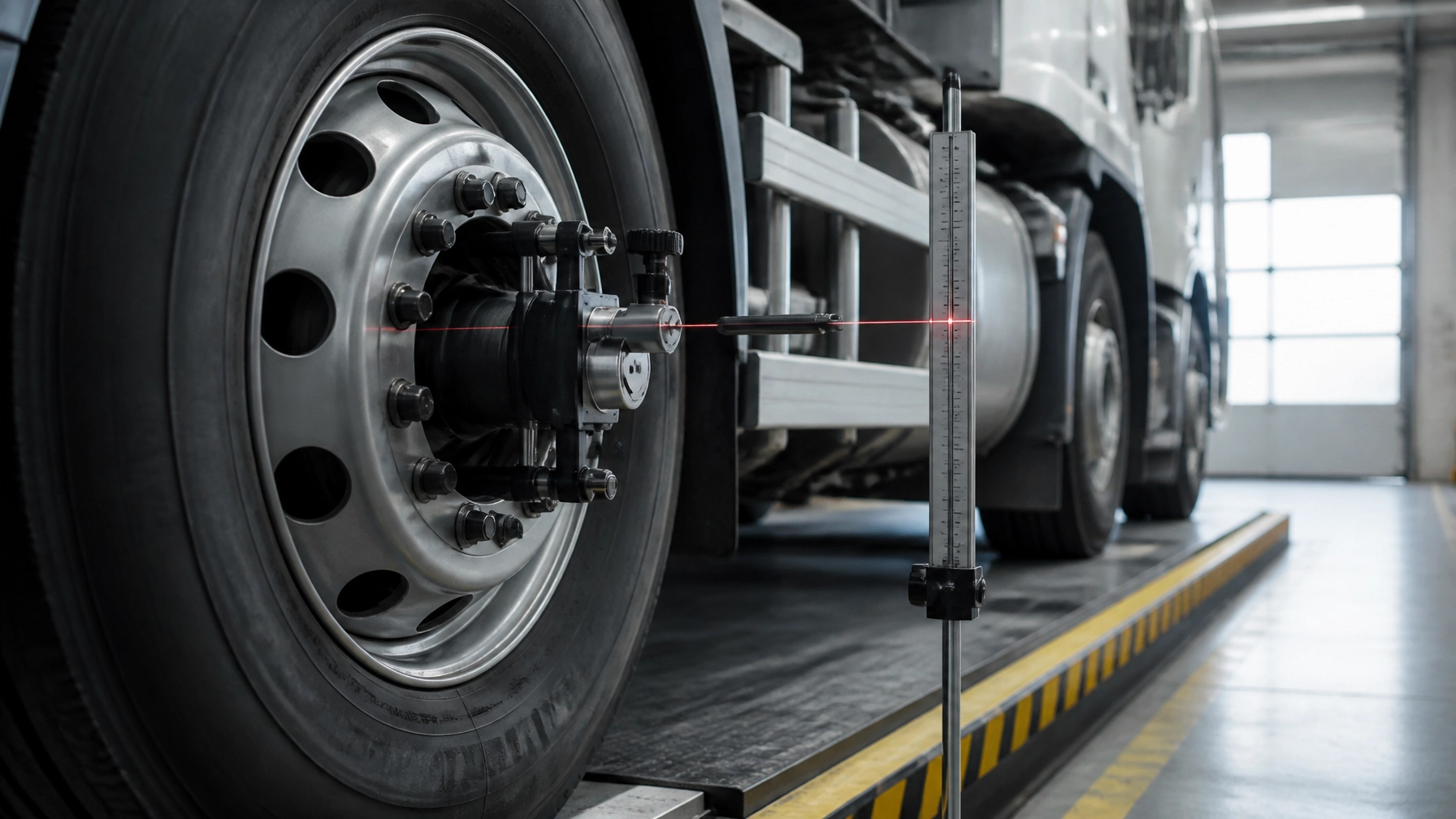 Truck wheel alignment in progress at Schimpfs Garage.