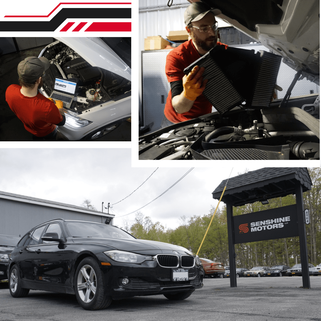 BMW engine check during routine maintenance at Senshine Autos.
