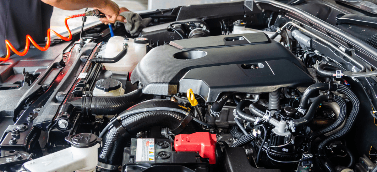 Car engine being serviced at Senshine Autos, Westmoreland, NY.