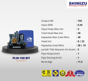 Spesifikasi Pompa Booster SHIMIZU PLW-150 BIT