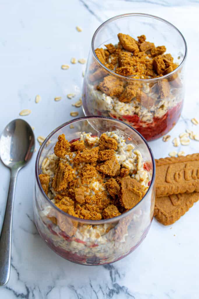 cheesecake overnight oats in a cup