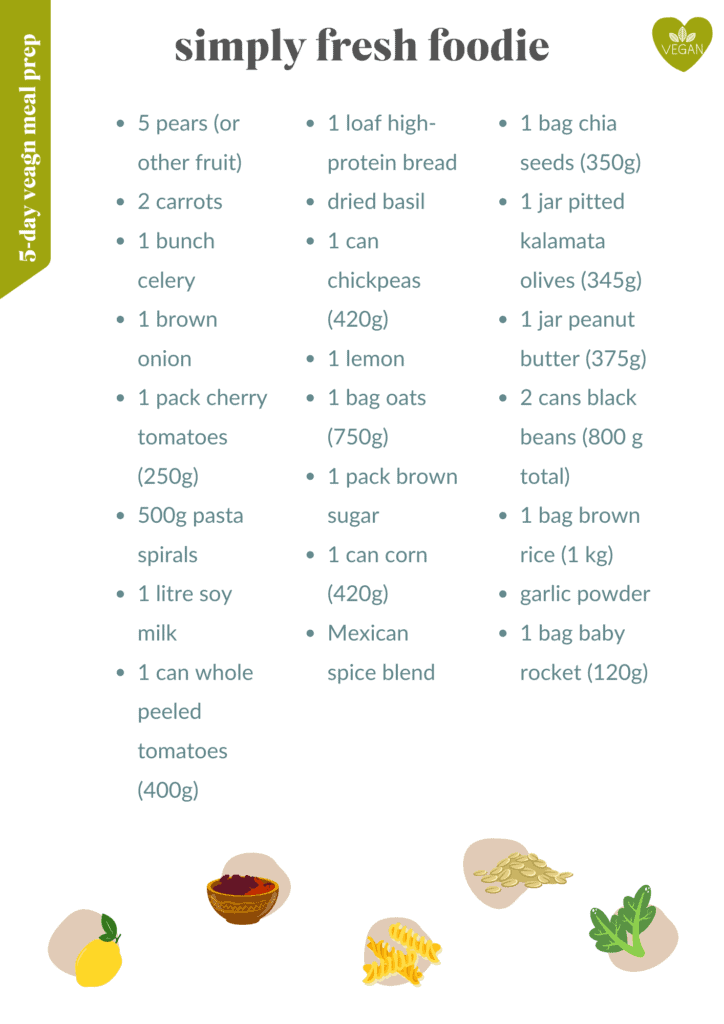 Mediterranean vegan meal prep ingredients, fresh vegetables, beans, grains, and herbs for healthy plant-based recipes.