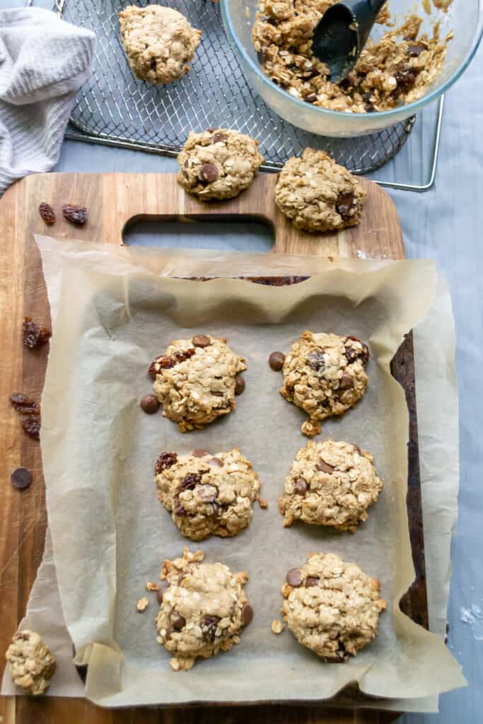 oatmeal raisin chocolate chip cookies and cookie dough