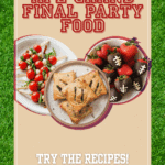A Pinterest pin for an article about AFL Grand Final party food, featuring photos of caprese skewers, hand pies, and chocolate covered strawberry footballs against a footy-inspired background.