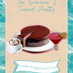 Chocolate mousse cake with a glossy chocolate glaze, served with a rich hot chocolate and a fruity red cocktail garnished with lime, perfect for summer desserts and treats.