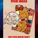 Assorted waffles, bacon, fruit, syrup, and colourful Christmas light cookies arranged for a cozy watch party snack tray.