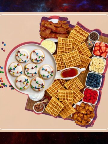 Christmas light cookies and a build-your-own waffle board showcased as key Stranger Things food ideas.