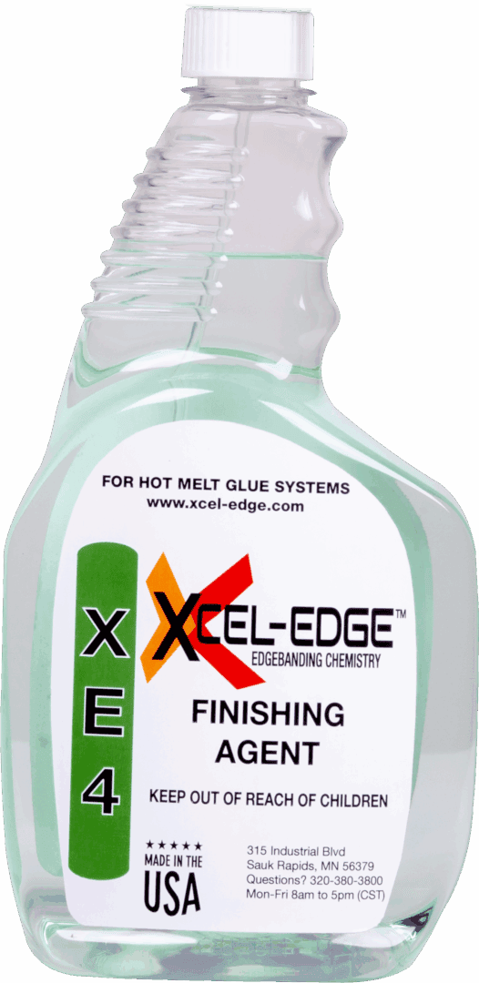 Xcel-Edge E4 Finishing Agent for hot melt glue systems, high-quality adhesive solution.