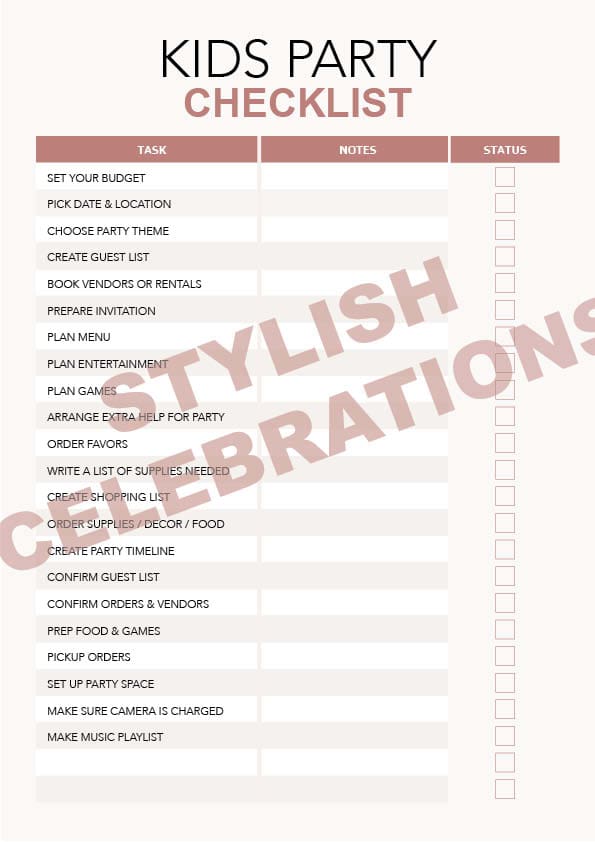kids party checklist
