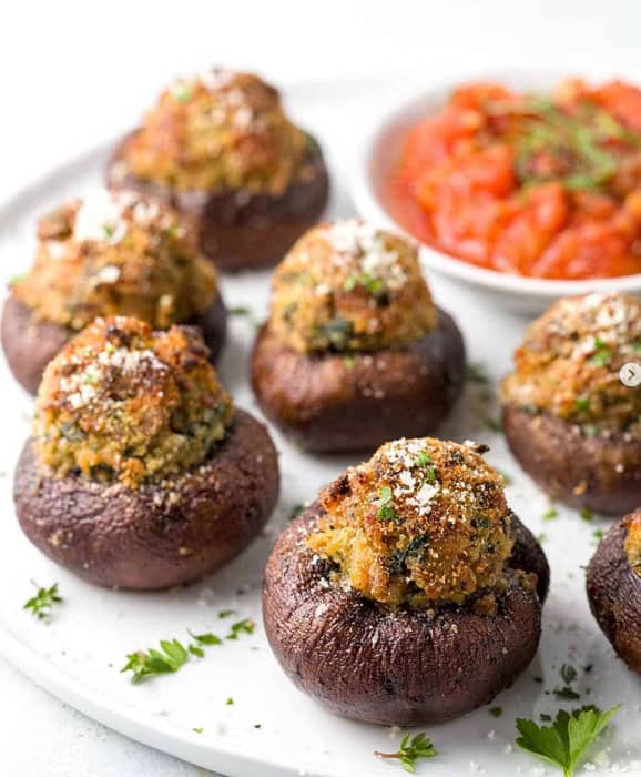 Stuffed mushrooms filled with herbs and Italian sausage