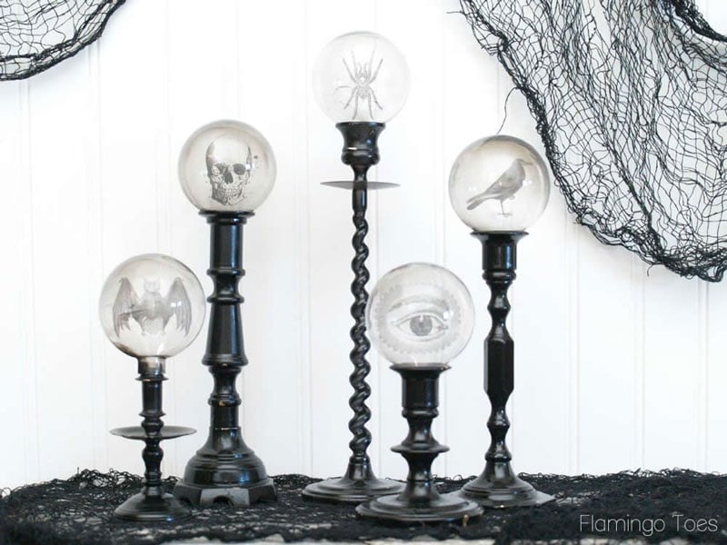 Spooky Crystal Ball Halloween Candlesticks
