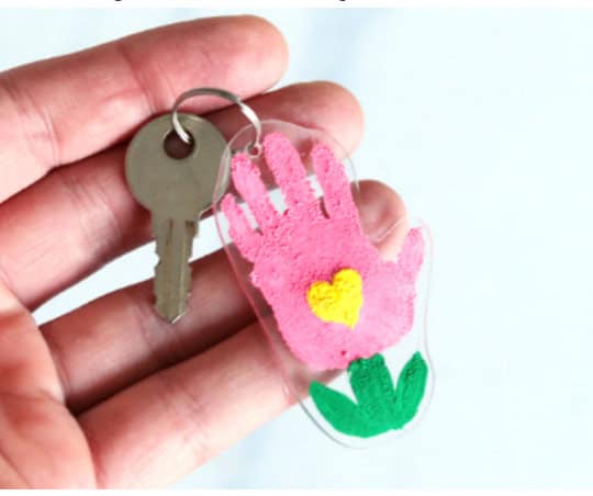 Shrinky Dinks Flower Handprint Keychain
